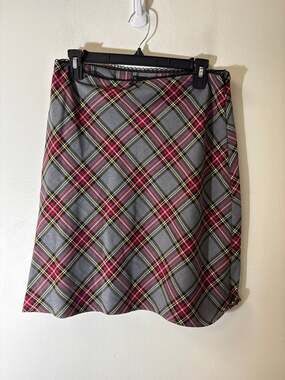 MNG (Mango) Gray and Red Plaid Knee Length Skirt Sz 6